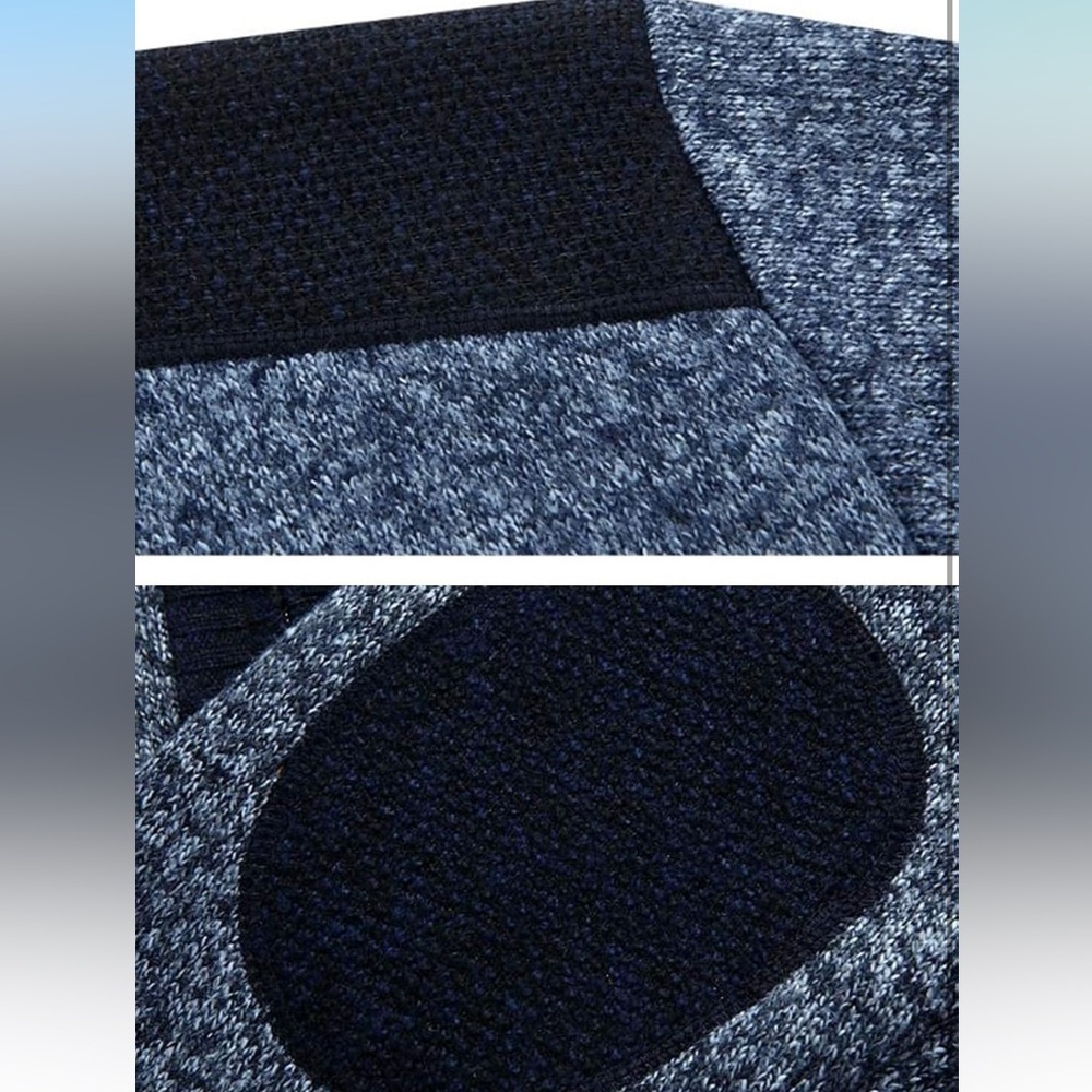 Men's Blue and Black Zip-Up Cardigan Sweater - Picture 4 of 7